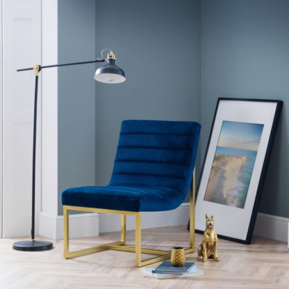 e8aa94778c2517bdac40307be23ffe4b61325e8f5b7fe06e7ac5acf9a6d53189.jpg An Image of Bellagio Blue and Gold Velvet Fabric Chair