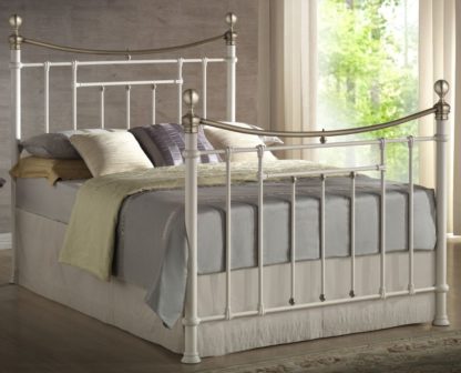 eece84af25d9cecc43f8b770a118b7cfa34b2eddb5f644f478999bf686b18558.jpg An Image of Bronte Cream Metal Bed Frame - 5ft King Size