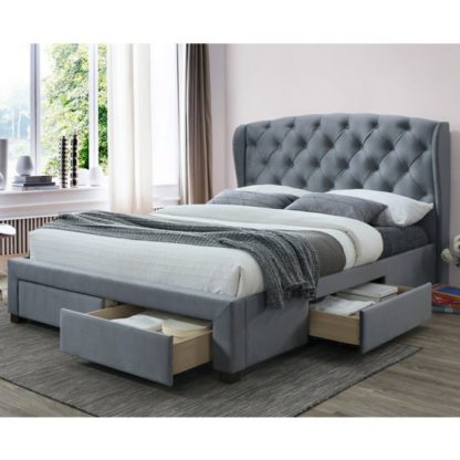 An Image of Hope Velvet Upholstered Storage King Size Bed In Grey