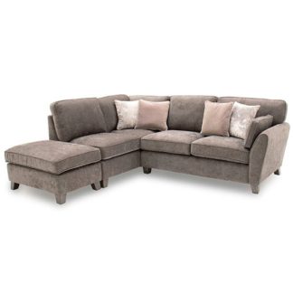 An Image of Barresi Chenille Fabric Left Hand Corner Sofa In Mushroom