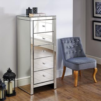 An Image of Seville Mirrored 5 Drawer Narrow Chest