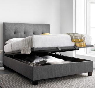 An Image of Yorkie Grey Fabric Ottoman Bed Frame - 4ft6 Double