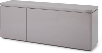 An Image of Mekkin Wide 3 Door 2 Drawer Sideboard, Grey Gloss & Matte Plum