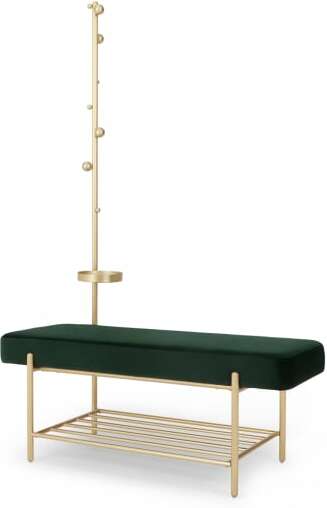 00767bc57a29cb335a3c43496c026984b1142879cd106d1cb02f885944ffe950.jpg An Image of Asare Hallway Storage Bench, Pine Green Velvet & Brass