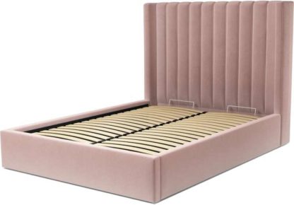 An Image of Custom MADE Cory Double size Bed with Ottoman, Heather Pink Velvet