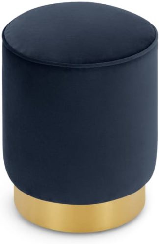 An Image of Hetherington Small Brass Base Pouffe, Royal Blue Velvet