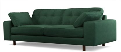 An Image of Content by Terence Conran Tobias, 3 Seater Sofa, Plush Hunter Green Velvet, Dark Wood Leg