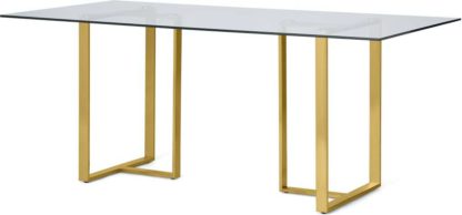 06052304ad8bc69c19eb510d34849967f6a06738907d2ccc8a37332cf9f086af.jpg An Image of Saffie 6 Seat Dining Table, Brass & Glass