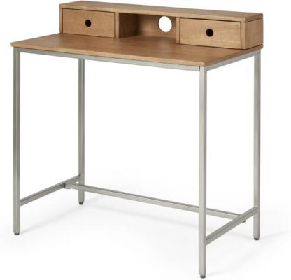 An Image of Lomond Compact Desk, Honey Mango Wood & Brushed Steel