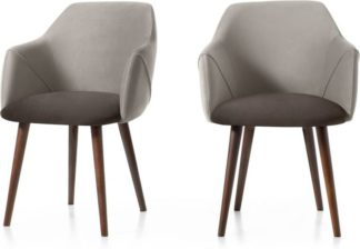 An Image of Set of 2 Lule Carver Dining Chairs, Light and Dark Grey Velvet
