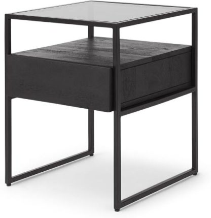 An Image of Kilby Bedside Table, Black Stain Mango Wood