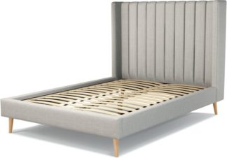 An Image of Custom MADE Cory Double size Bed, Ghost Grey Cotton with Oak Legs