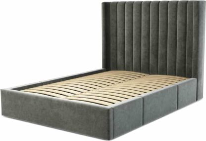 An Image of Custom MADE Cory Double size Bed with Drawers, Steel Grey Velvet