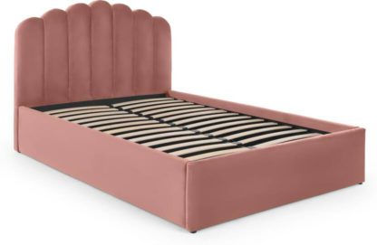 11f78dd0e823f22076a4ca0f69fa5e1de80165e78c16337b318f5c5a4e84c74c.jpg An Image of Delia King Size Ottoman Storage Bed, Blush Pink Velvet
