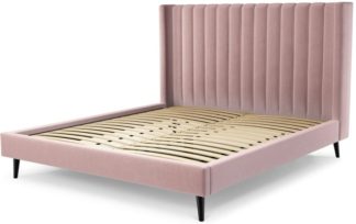 An Image of Custom MADE Cory Super King size Bed, Heather Pink Velvet with Black Stained Oak Legs