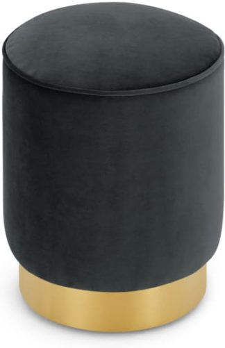 An Image of Hetherington Small Brass Base Pouffe, Midnight Grey Velvet