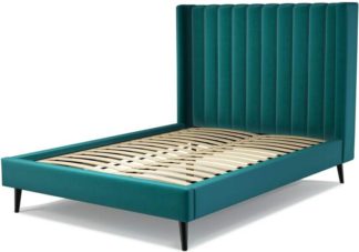 An Image of Custom MADE Cory Double size Bed, Tuscan Teal Velvet with Black Stained Oak Legs