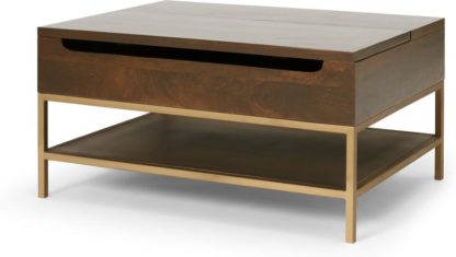 An Image of Lomond Lift Top Coffee Table with Storage, Dark Mango Wood & Brass