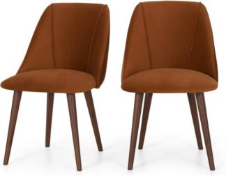 An Image of Lule Set of 2 Dining Chairs, Rust Velvet & Walnut