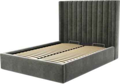 An Image of Custom MADE Cory Double size Bed with Ottoman, Steel Grey Velvet