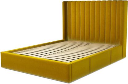 An Image of Custom MADE Cory King size Bed with Drawers, Saffron Yellow Velvet