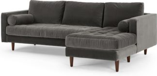 An Image of Scott 4 Seater Right Hand Facing Chaise End Corner Sofa, Concrete Cotton Velvet