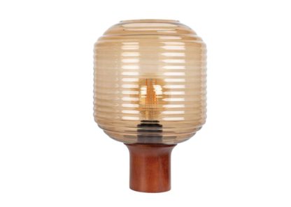 An Image of Heal's Honey Table Lamp Olive Glass Dome Walnut Base Small