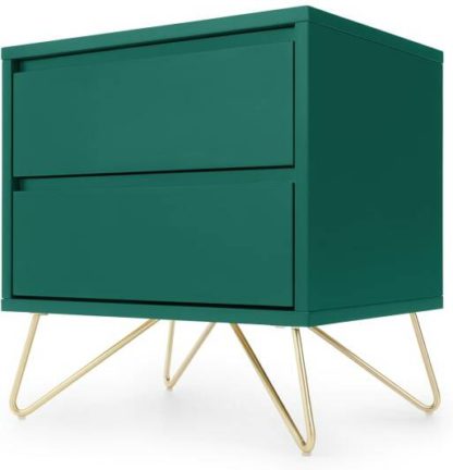 An Image of Elona Bedside Table, Racing Green & Brass