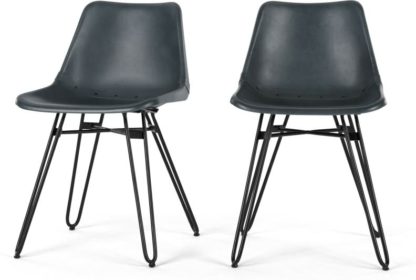 An Image of Set of 2 Kendal Dining Chairs, Grey leather and Black