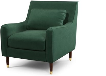 An Image of Content by Terence Conran Oksana Armchair, Plush Hunter Green Velvet with Dark Wood Brass Leg