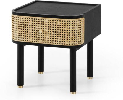 An Image of Ankhara Bedside Table, Rattan & Black Stain Oak