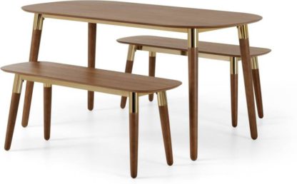 An Image of Edelweiss Dining Table and Bench Set, Walnut & Brass