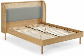 An Image of Ankhara King Size Bed, Rattan & Oak, Cool Grey