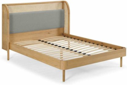 An Image of Ankhara King Size Bed, Rattan & Oak, Cool Grey