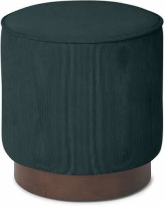 An Image of Hetherington Pouffe, Small, Pine Corduroy Velvet & Dark Stain Wood