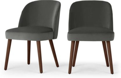 An Image of Set of 2 Swinton Dining Chairs, Steel Grey Velvet & Dark Stain