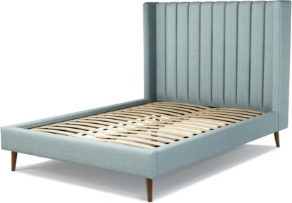 An Image of Custom MADE Cory Double size Bed, Sea Green Cotton with Walnut Stained Oak Legs
