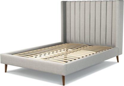 An Image of Custom MADE Cory Double size Bed, Ghost Grey Cotton with Walnut Stained Oak Legs
