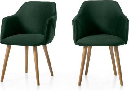 An Image of Set of 2 Lule Carver Dining Chairs, Pine Green Velvet and Oak
