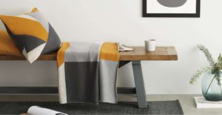 An Image of Holden Cotton Knit Throw 130 x 170cm, Yellow/Grey