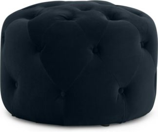 An Image of Hampton Small Round Pouffe, Twilight Blue Velvet