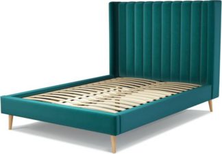 An Image of Custom MADE Cory Double size Bed, Tuscan Teal Velvet with Oak Legs