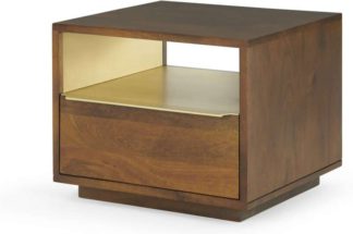An Image of Anderson Bedside Table, Mango Wood & Brass