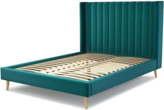 An Image of Custom MADE Cory King size Bed, Tuscan Teal Velvet with Oak Legs