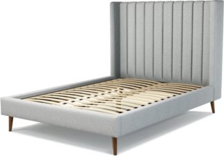 An Image of Custom MADE Cory Double size Bed, Wolf Grey Wool with Walnut Stained Oak Legs