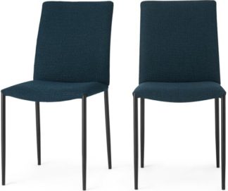 An Image of Set of 2 Braga Dining Chairs, Petrol Loop Textured Boucle