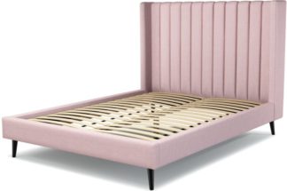 An Image of Custom MADE Cory King size Bed, Tea Rose Pink Cotton with Black Stained Oak Legs
