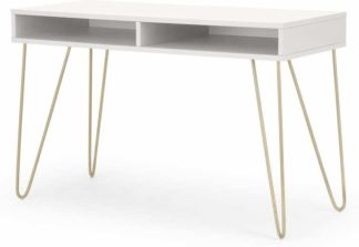An Image of Elona Console Desk, Ivory White & Brass