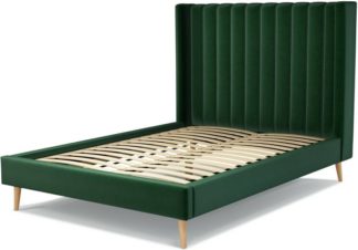 An Image of Custom MADE Cory Double size Bed, Bottle Green Velvet with Oak Legs