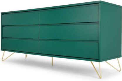 An Image of Elona Wide Chest Of Drawers, Racing Green & Brass